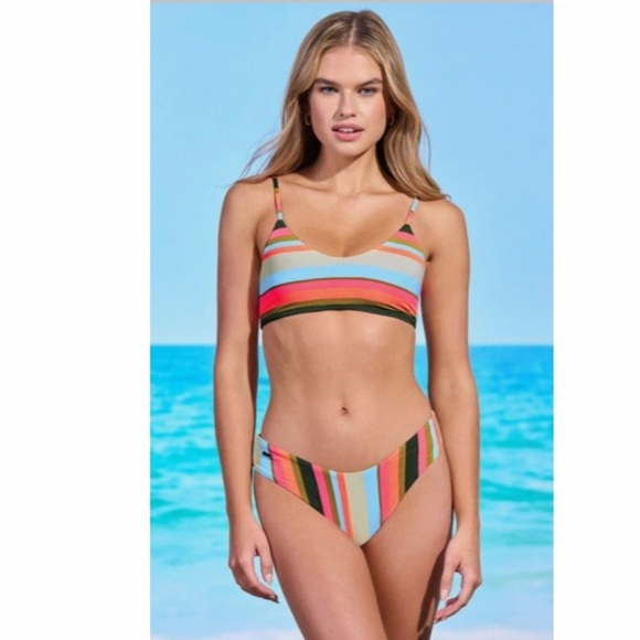 Maaji Multi Stripe Journey Reversible Bikini Bottoms. - Picture 1 of 7